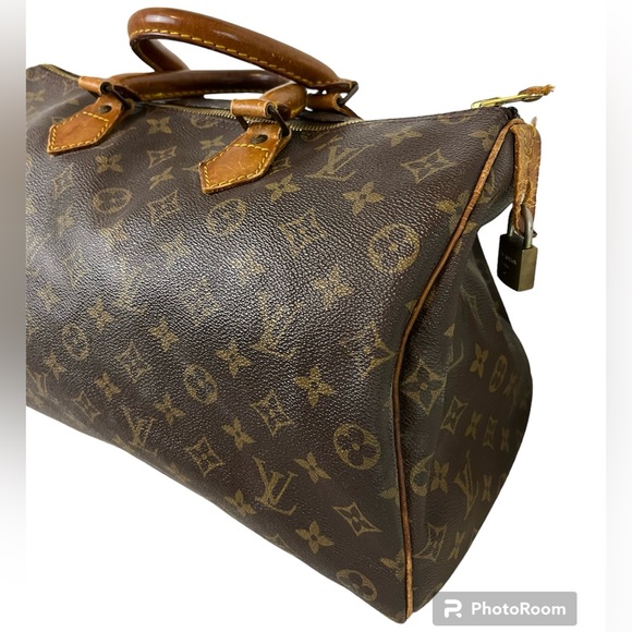 Vintage Authentic Monogram Louis Vuitton Brown Leather Speedy 35 Handbag Purse - Picture 5 of 14